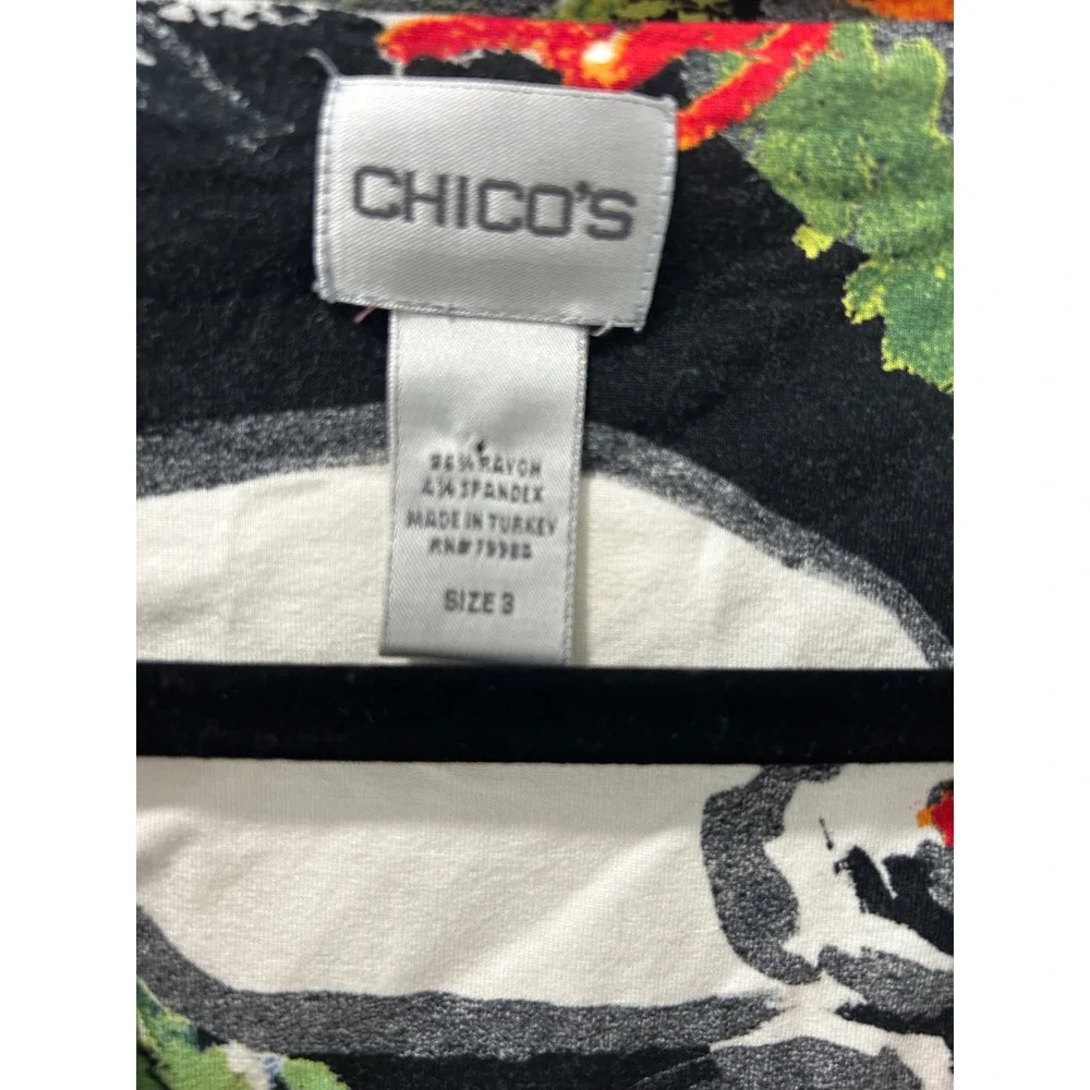 Chicos Floral V-Neck Top Multi-Color 3/4 Sleeve Knit Shirt Size 3 XL - Picture 2 of 8